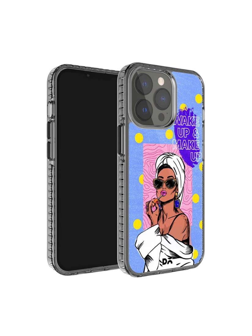 Wake Up & Make Up" Pop Art Phone Case – Clear Shockproof Design (Iphone 16 pro max)